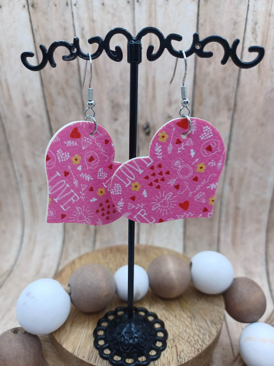 Light Pink Heart Earrings w/ Love Pattern