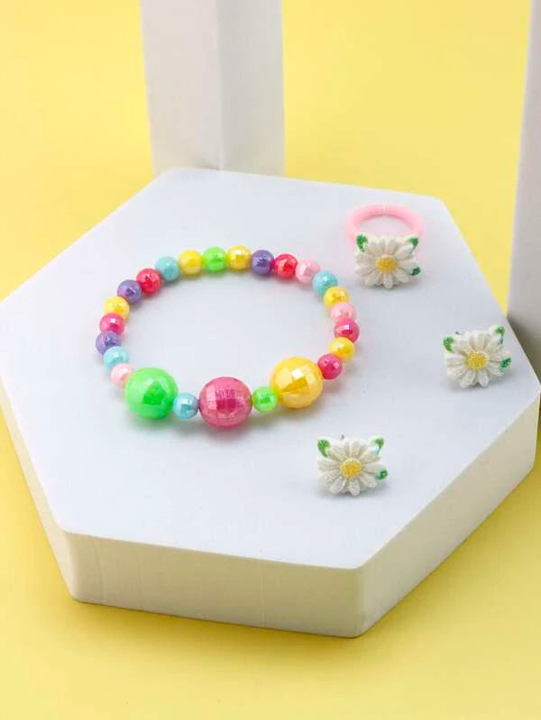 White Daisy Bracelet, Earrings, & Ring Set