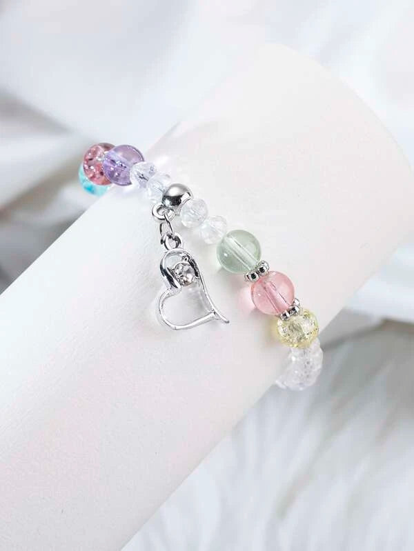 Heart Charm Multicolored Stretch Bracelet