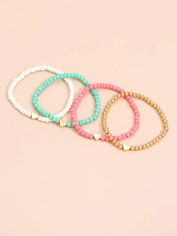 Heart Multicolored Stretch Bracelet Set