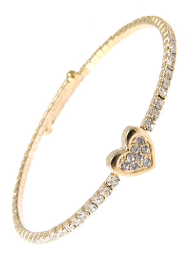 Gold Rhinestone Heart Coil Style Bracelet