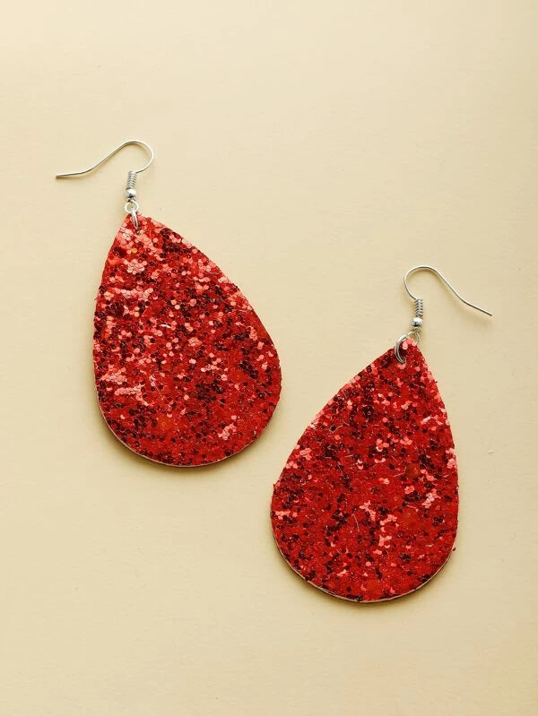 Red Glitter Leather Style Earrings