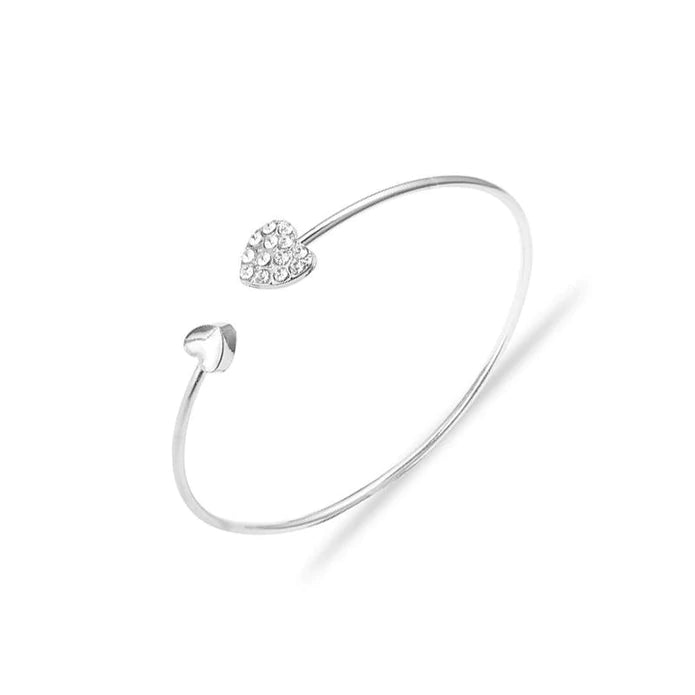 Silver Heart Reverse Cuff Bracelet w/ Rhinestone Detail