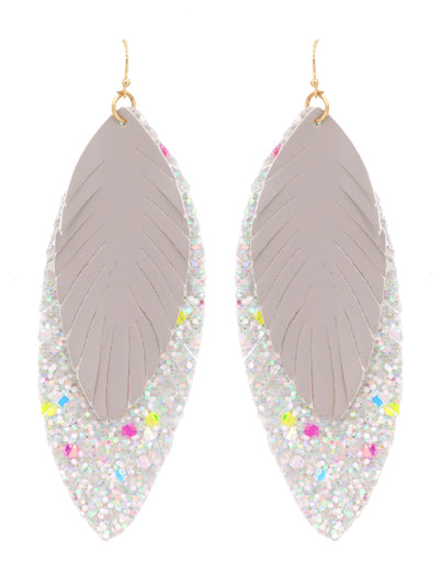 Grey Layered Leather Style Earrings