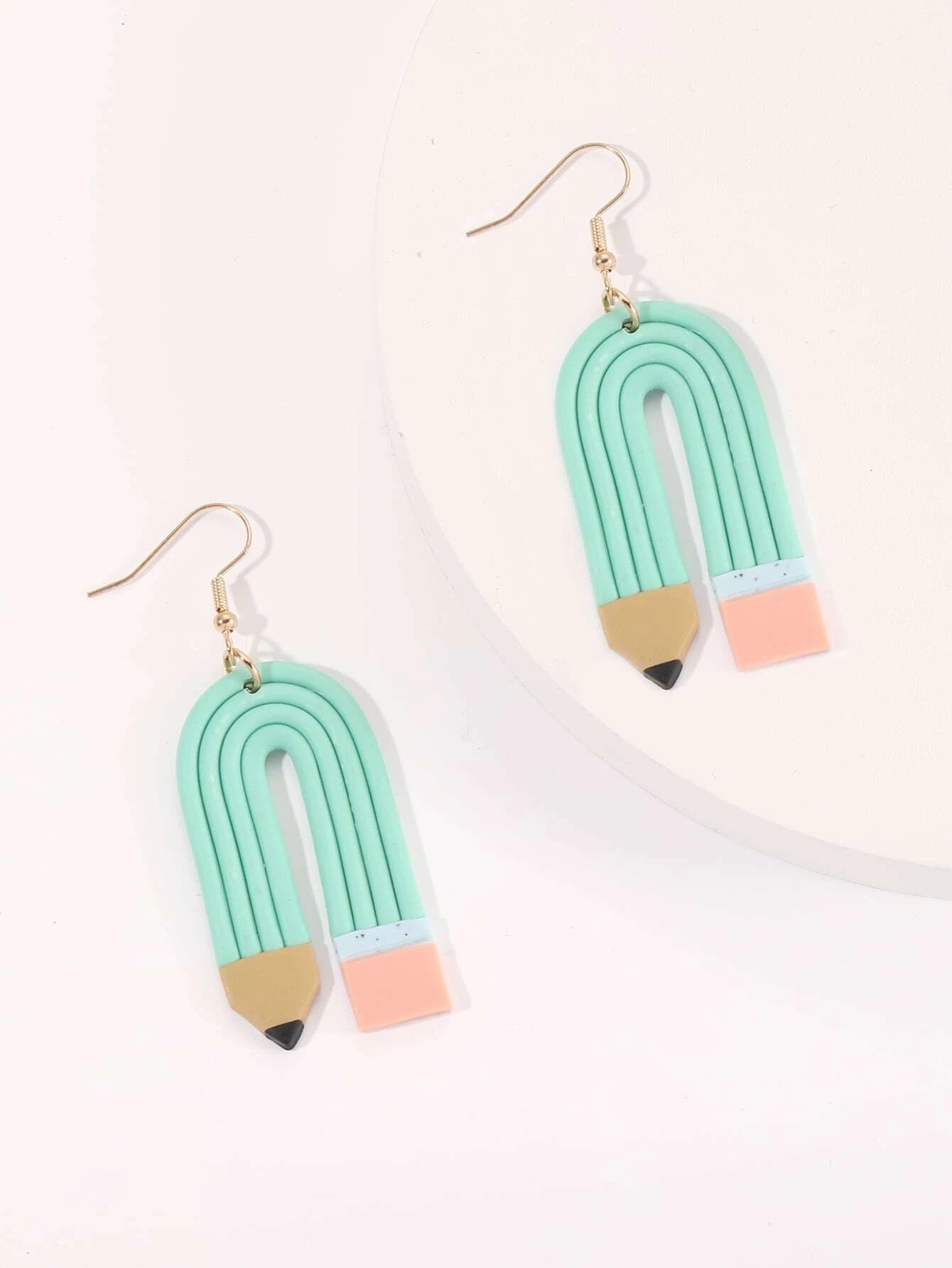 Teal Curved Pencil Earrings