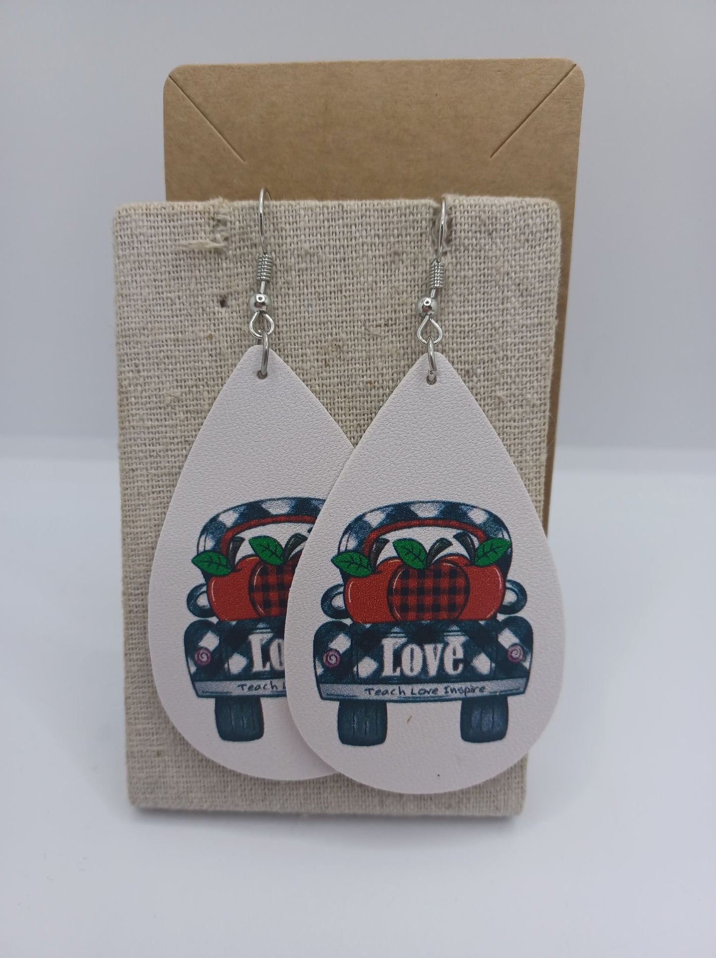 Buffalo Plaid Teach Love Inspire Apple Earrings