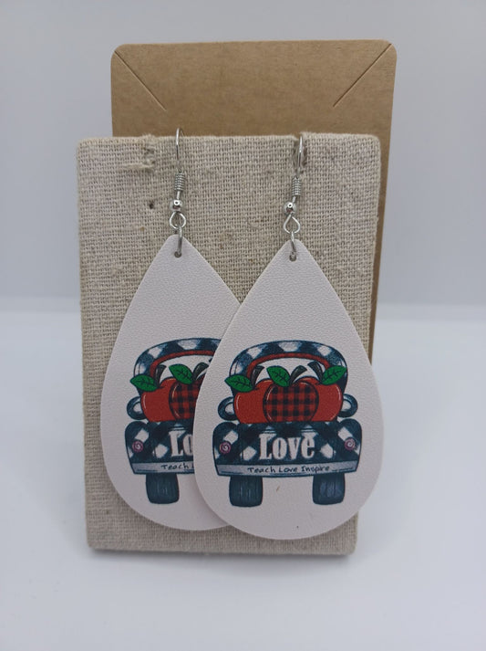 Buffalo Plaid Teach Love Inspire Apple Earrings