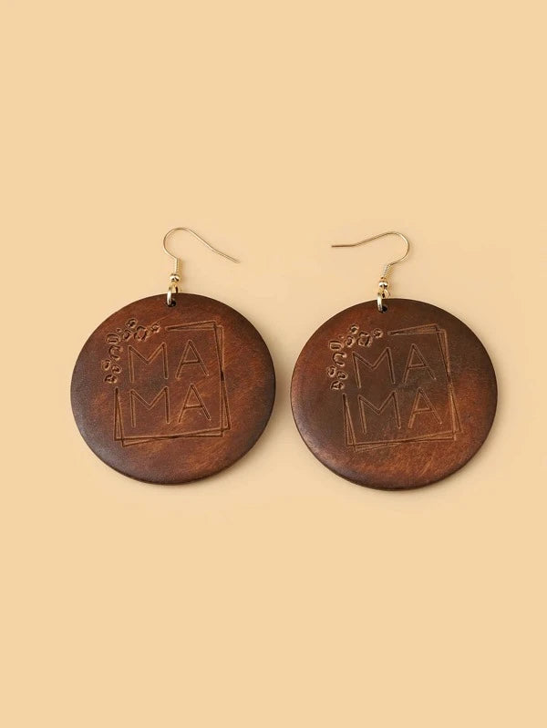 Brown Wooden "Mama" Earrings