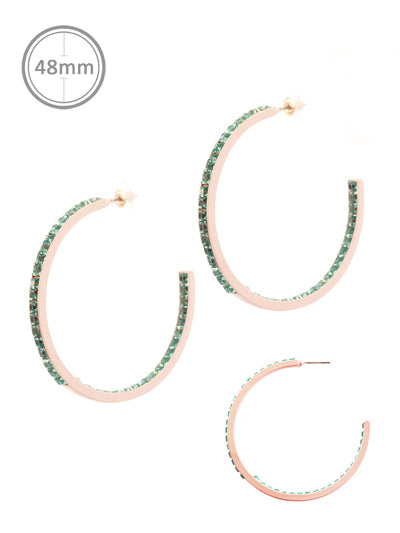 Off White Hoop Earrings w/ Blue Rhinestones