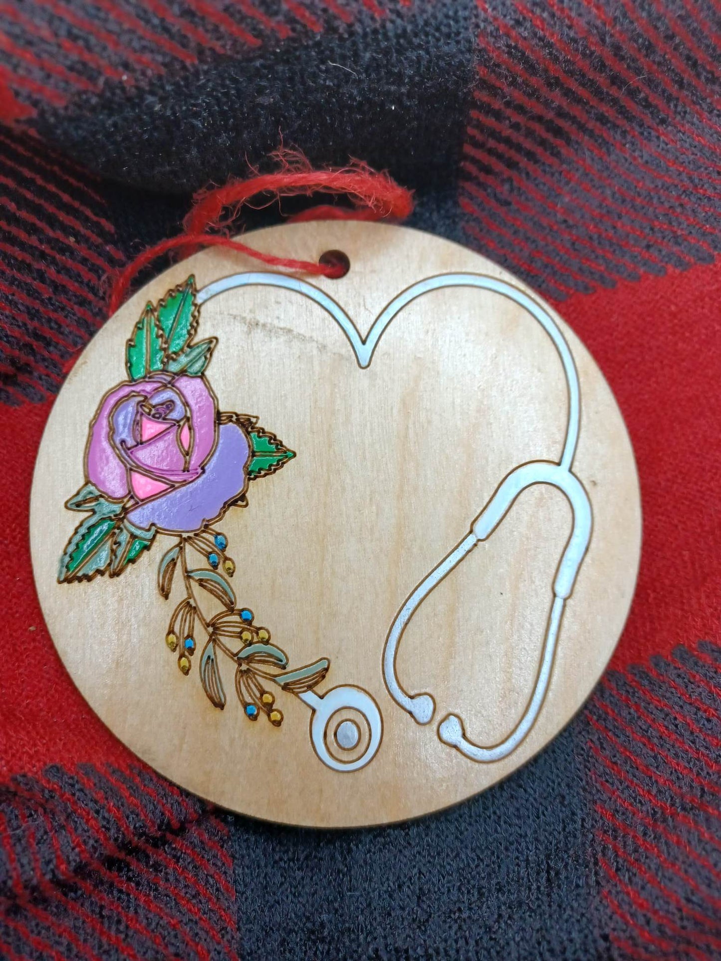 Stethoscope w/ Purple Flower Wooden & Acrylic Ornament