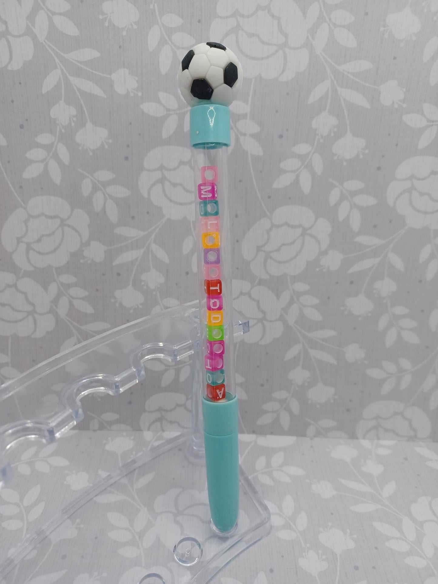 Soccer Pen w/ Bracelet Beading - Can remove and make into a bracelet
