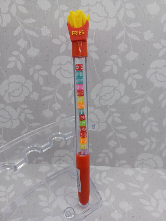 French Fries Pen w/ Bracelet Beading - Can remove and make into a bracelet