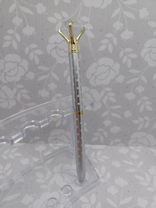 Silver Polka Dot Pen w/ Diamond Top