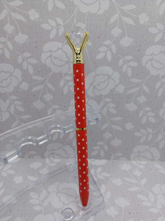 Red Polka Dot Pen w/ Diamond Top