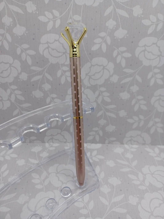 Rose Gold Polka Dot Pen w/ Diamond Top