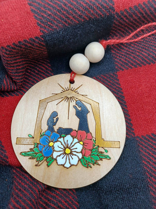 Colorful Manger Scene Wooden & Acrylic Ornament