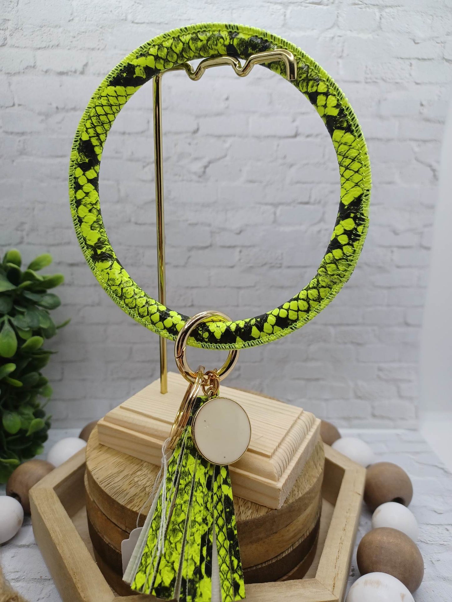 Neon Yellow Snakeskin Patterned Wristlet w/ Tassel