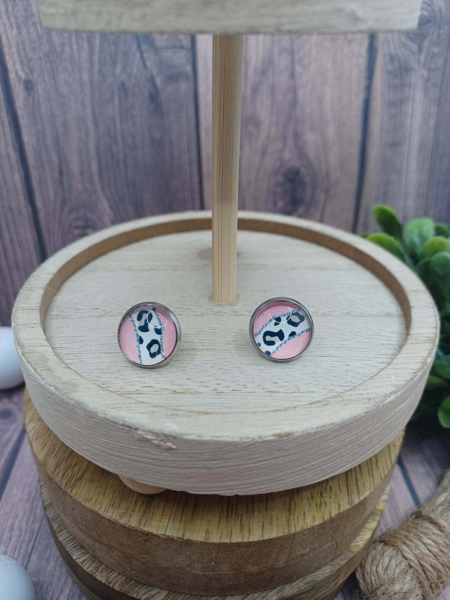 Pink, Silver, & Leopard Earrings