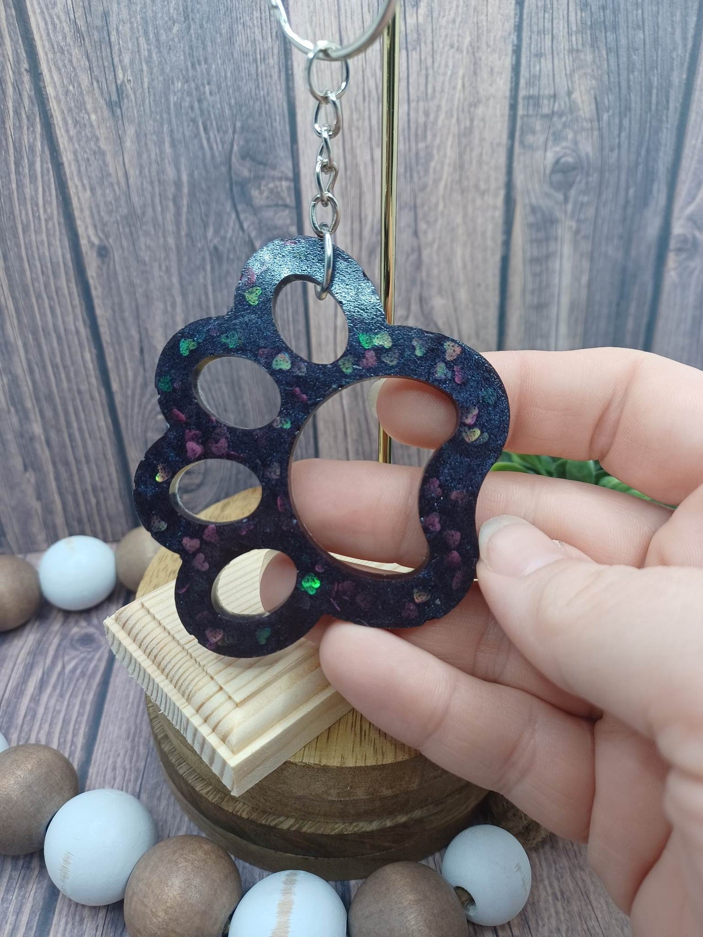 Black w/ Glitter Paw Print Acrylic Keychain