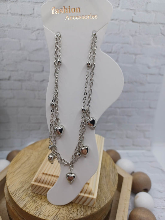 Silver Double Layered Heart Anklet
