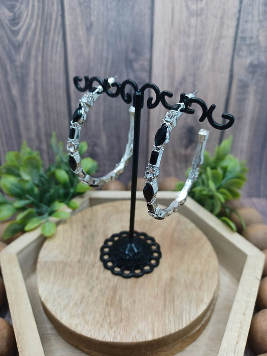 Silver Earrings w/ Black Rhinestones