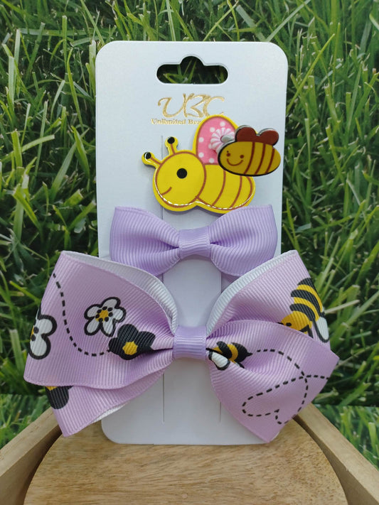 Purple 3 Piece Bee Hair Accessory Set