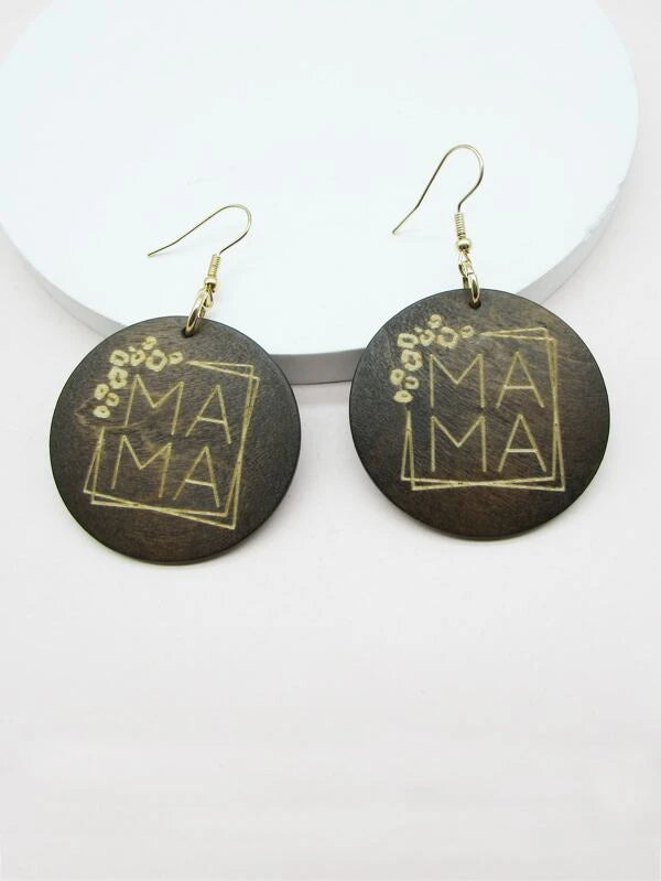 Mama Floral Wooden Style Earrings