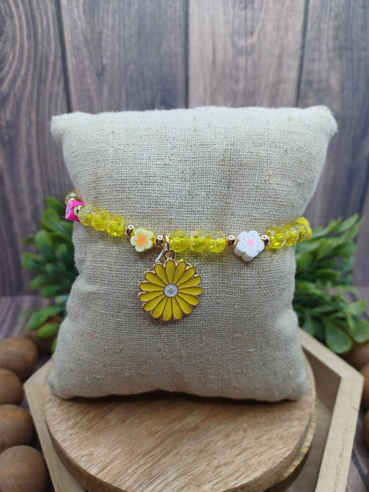 Yellow Beaded Flower Bracelet
