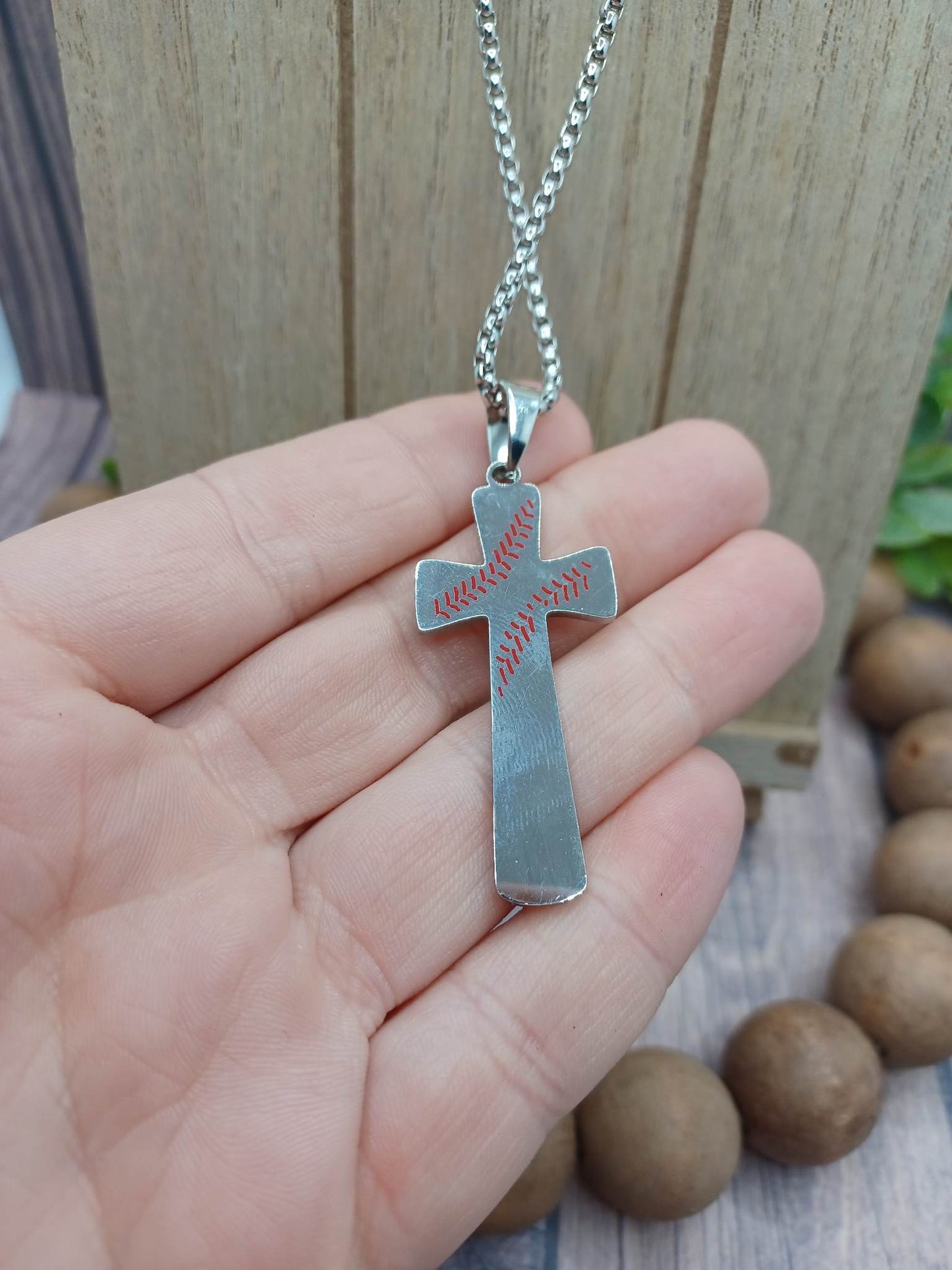 Silver Cross Baseball "I Can Do All Things Phillipppians 4:13" Necklace