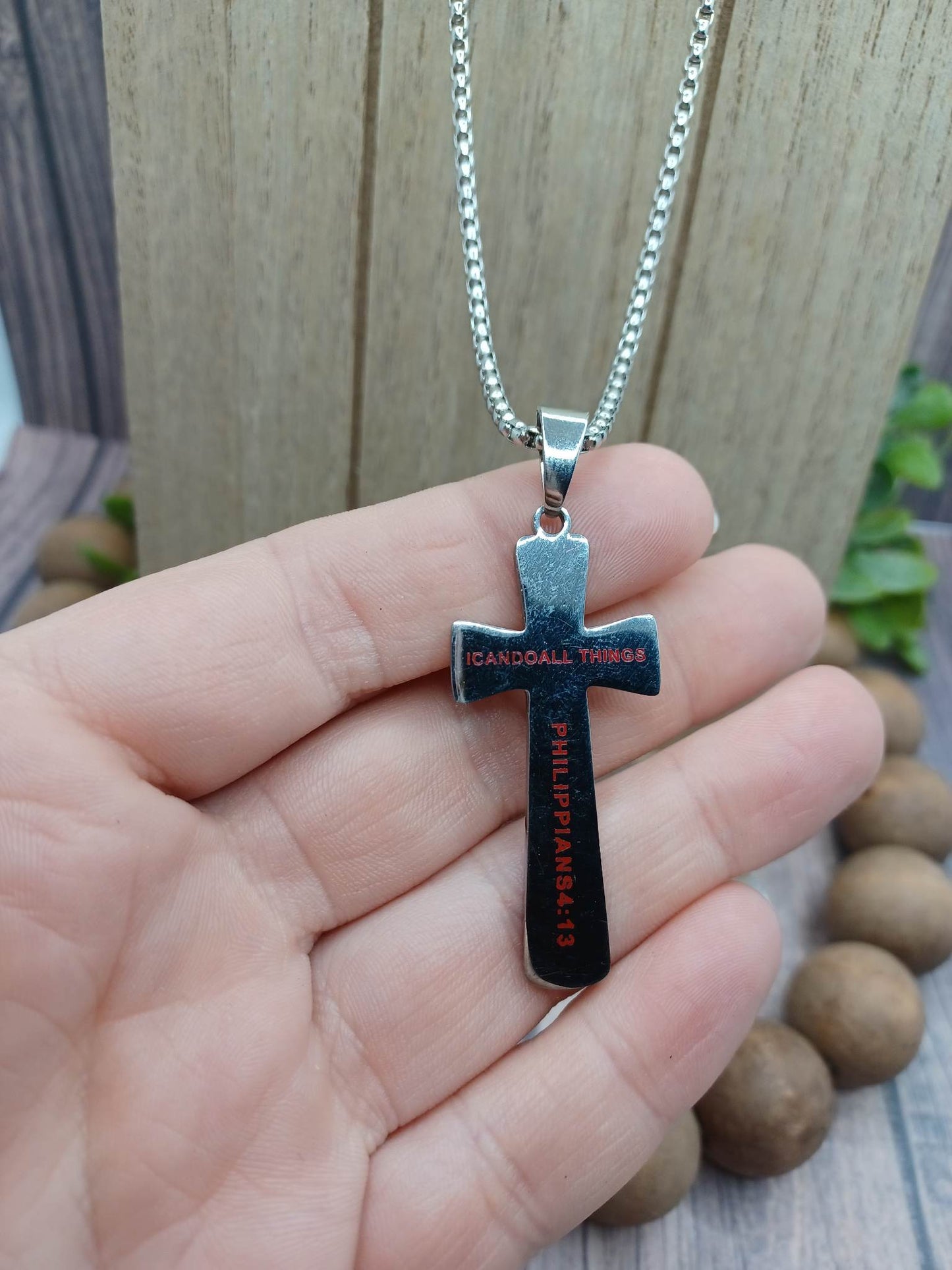 Silver Cross Baseball "I Can Do All Things Phillipppians 4:13" Necklace