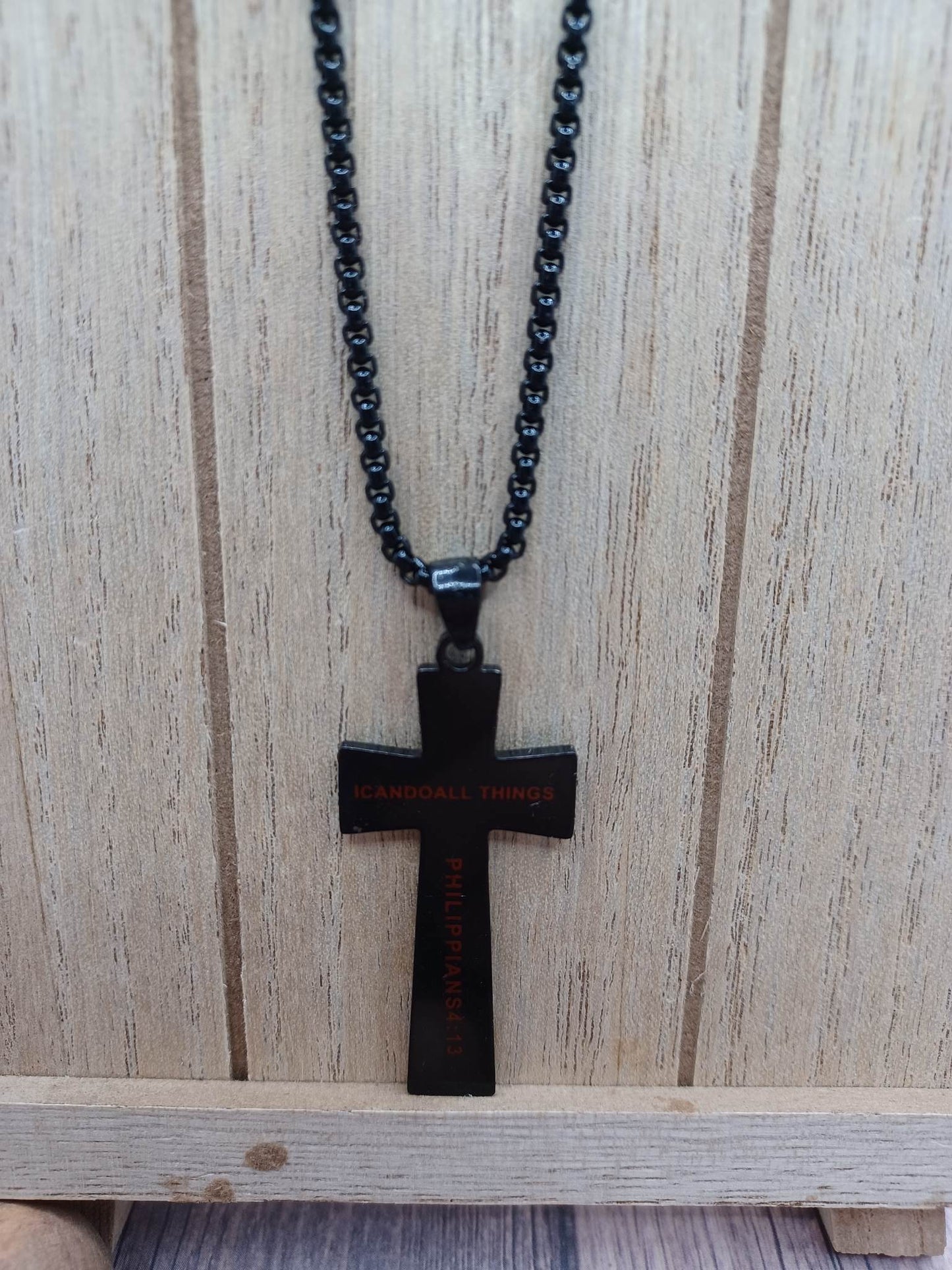 Black Cross Baseball "I Can Do All Things Philippians 4:13" Necklace