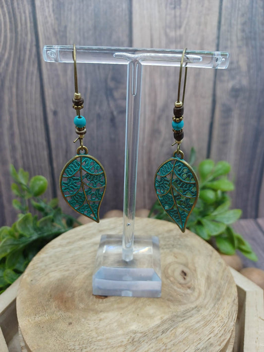 Turquoise & Wooden Beaded Earrings