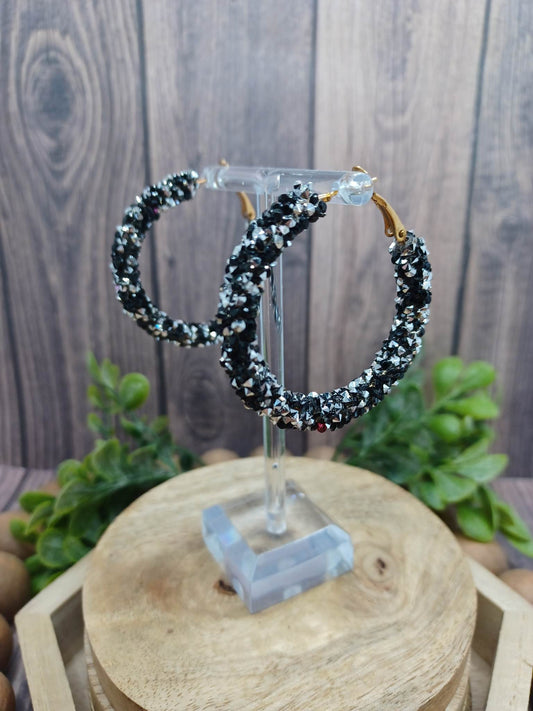 Black & White Chunky Glitter Hoop Earrings