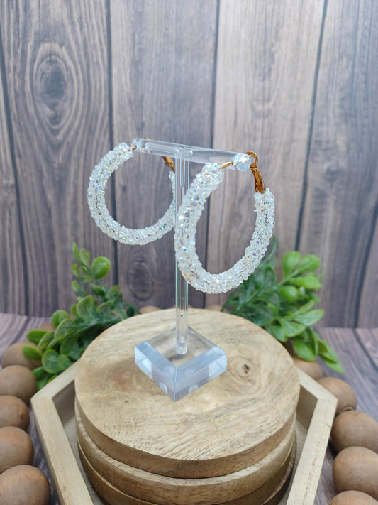 White Iridescent Glitter Earrings