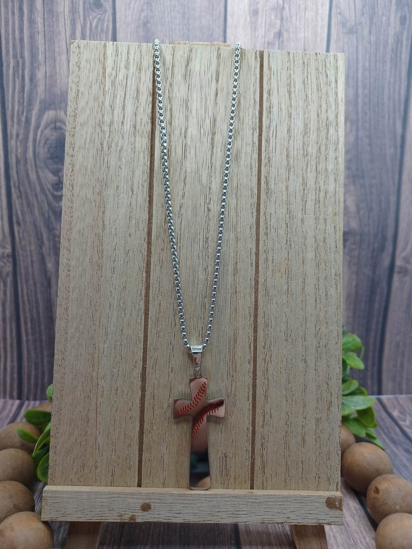 Silver Cross Baseball "I Can Do All Things Phillipppians 4:13" Necklace