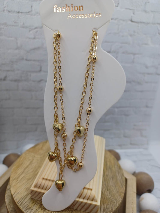 Gold Double Layered Heart Anklet