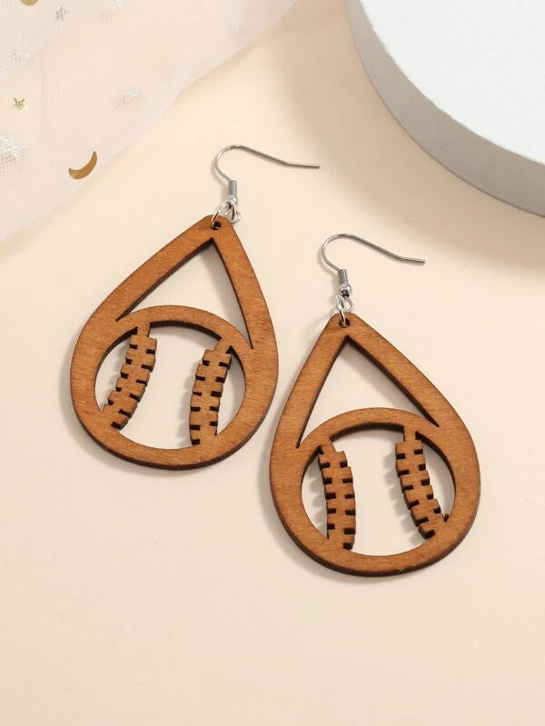 Wooden Baseball Design Earrings