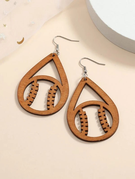 Wooden Baseball Design Earrings