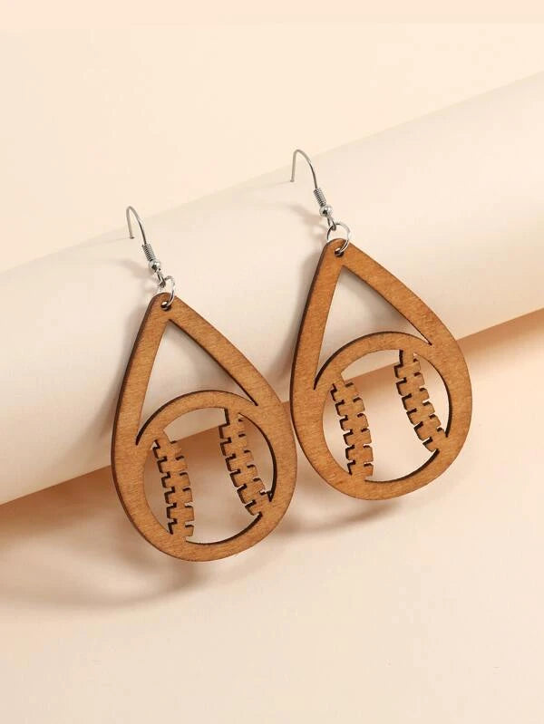 Wooden Baseball Design Earrings