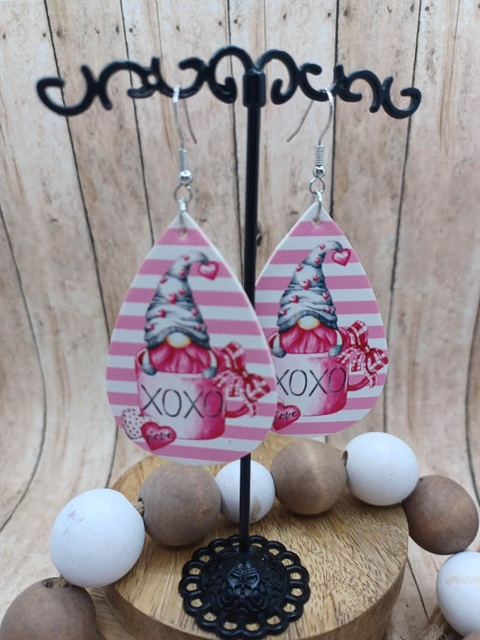 Pink Striped Gnome Earrings sitting in a XOXO Mug Earrings