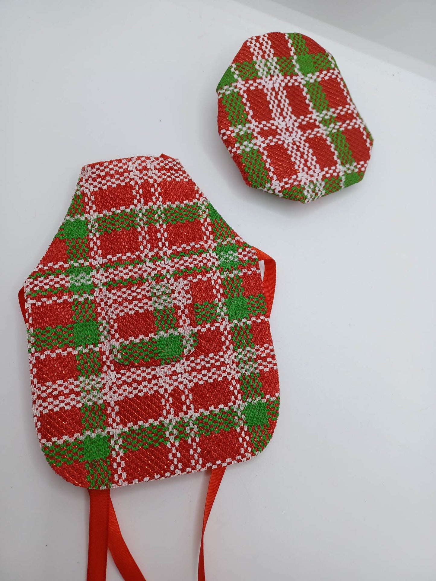 Red, Green, & White Plaid Apron & Chef's Hat Outfit