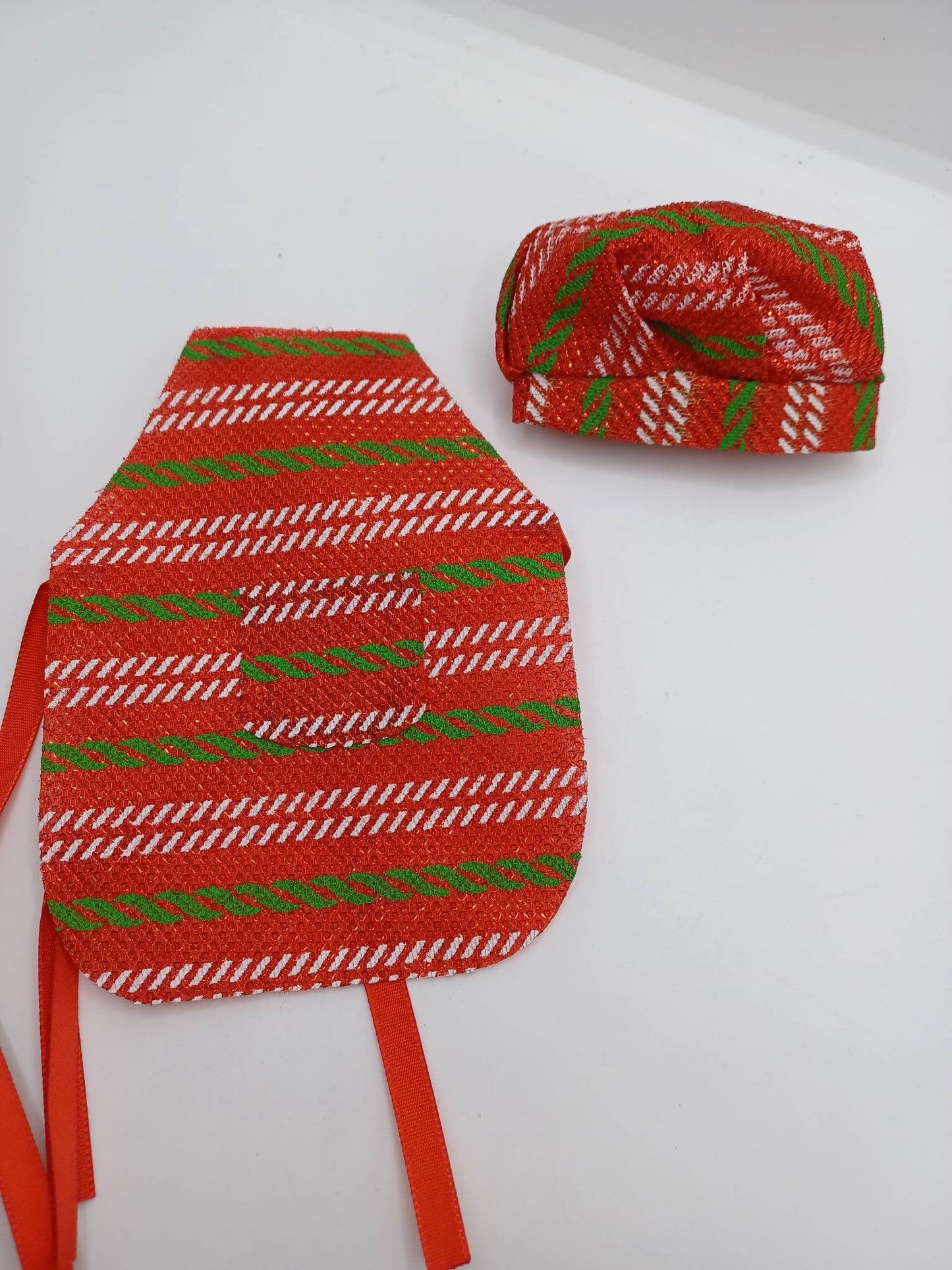 Red, Green, & White Apron & Chef's Hat Outfit