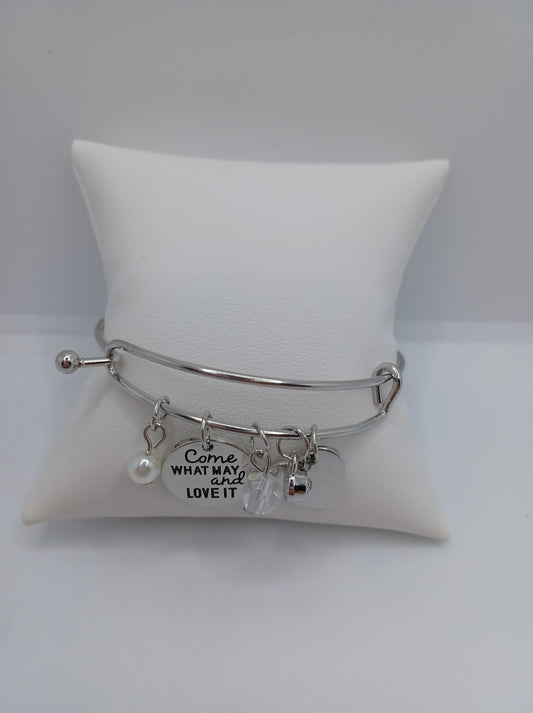 Silver "Come what may and love it." Hook & Eye Bracelet