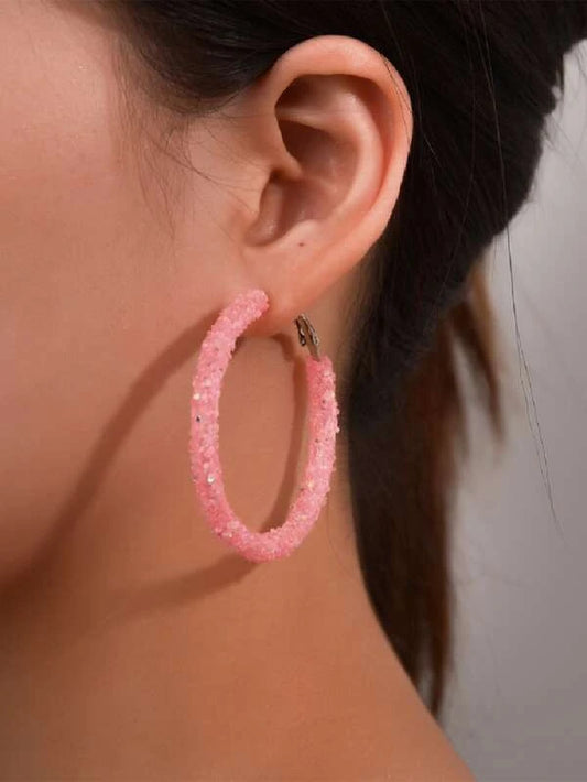 Hot Pink Glitter Hoop Earrings