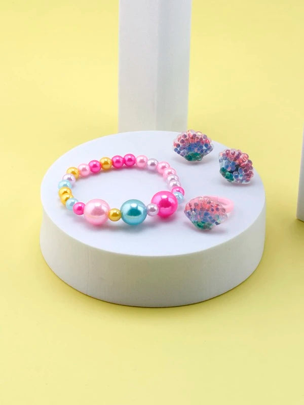 Pink to Blue Ombre Seashell Bracelet, Earrings, & Ring Set