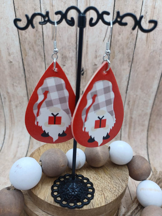 Red Gnome Holding a Present Earrings