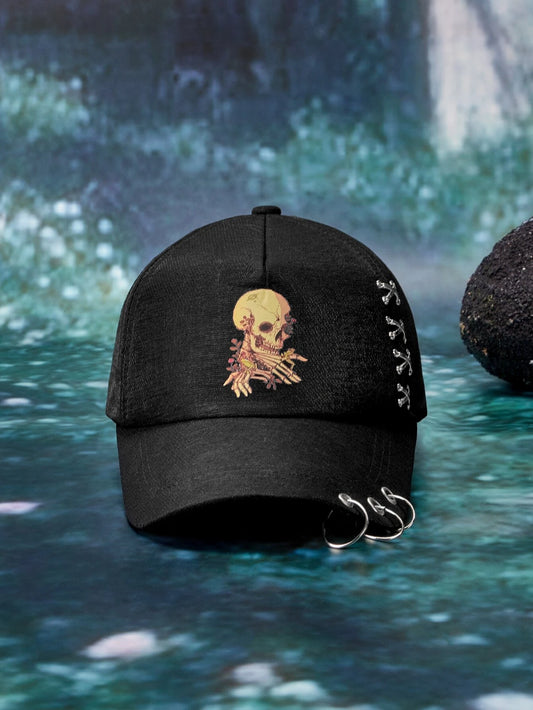 Black Hat w/ Skull Design & Silver Embellishments