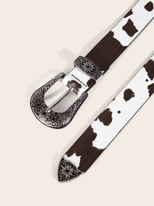 Western Cow Print with Decorative Buckle