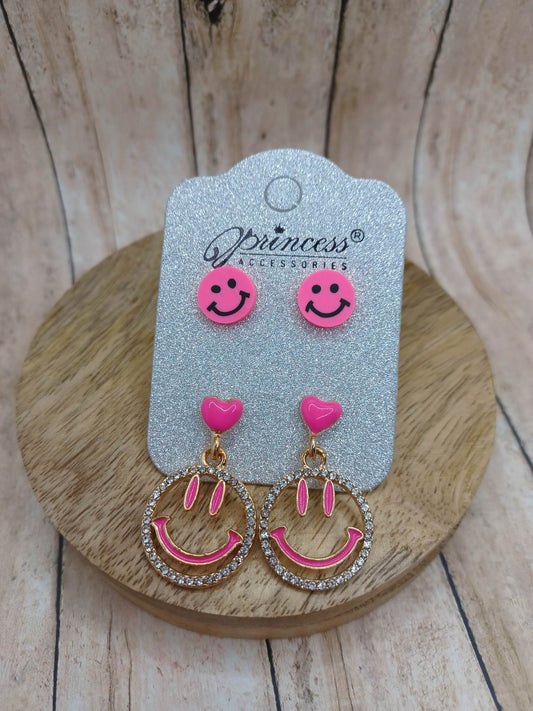 Pink Happy Face Earrings