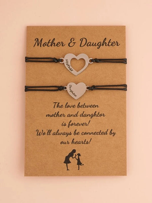 Mother & Daughter Heart Cutout Bracelet Set